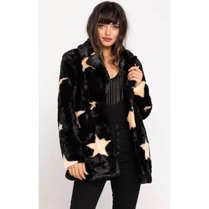 Show Me Your Mumu Colorado Starry Daze‎ Faux Fur Jacket Black Women's XS